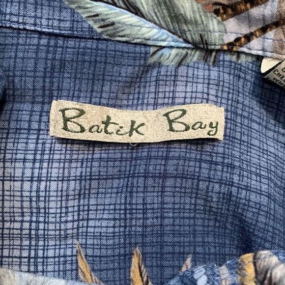 Vintage Rayon Shirt Blue Rayon Hawaiian Printed  Button Down Camp Collar Top - Picture 6 of 8